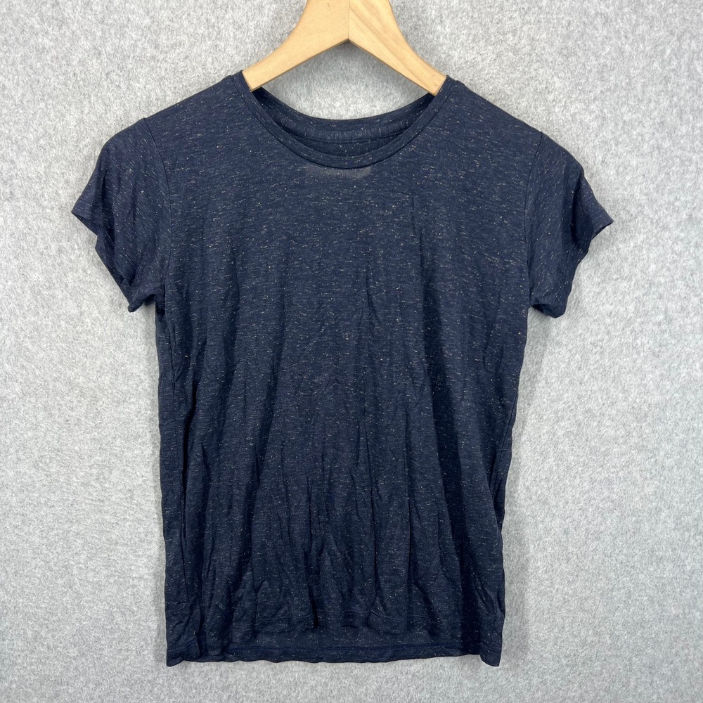 Nanushka T-Shirt Womens XS Navy Blue Metallic Fleck Short Sleeve Crew Neck EUC